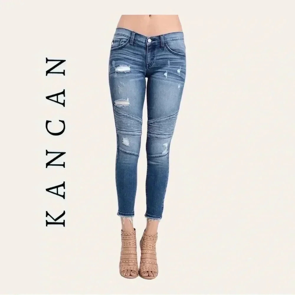 0732. KANCAN DENIM‎ JEANS SKINNY MOTO STYLE SIZE 11/29 MEDIUM WASH IN COLOR